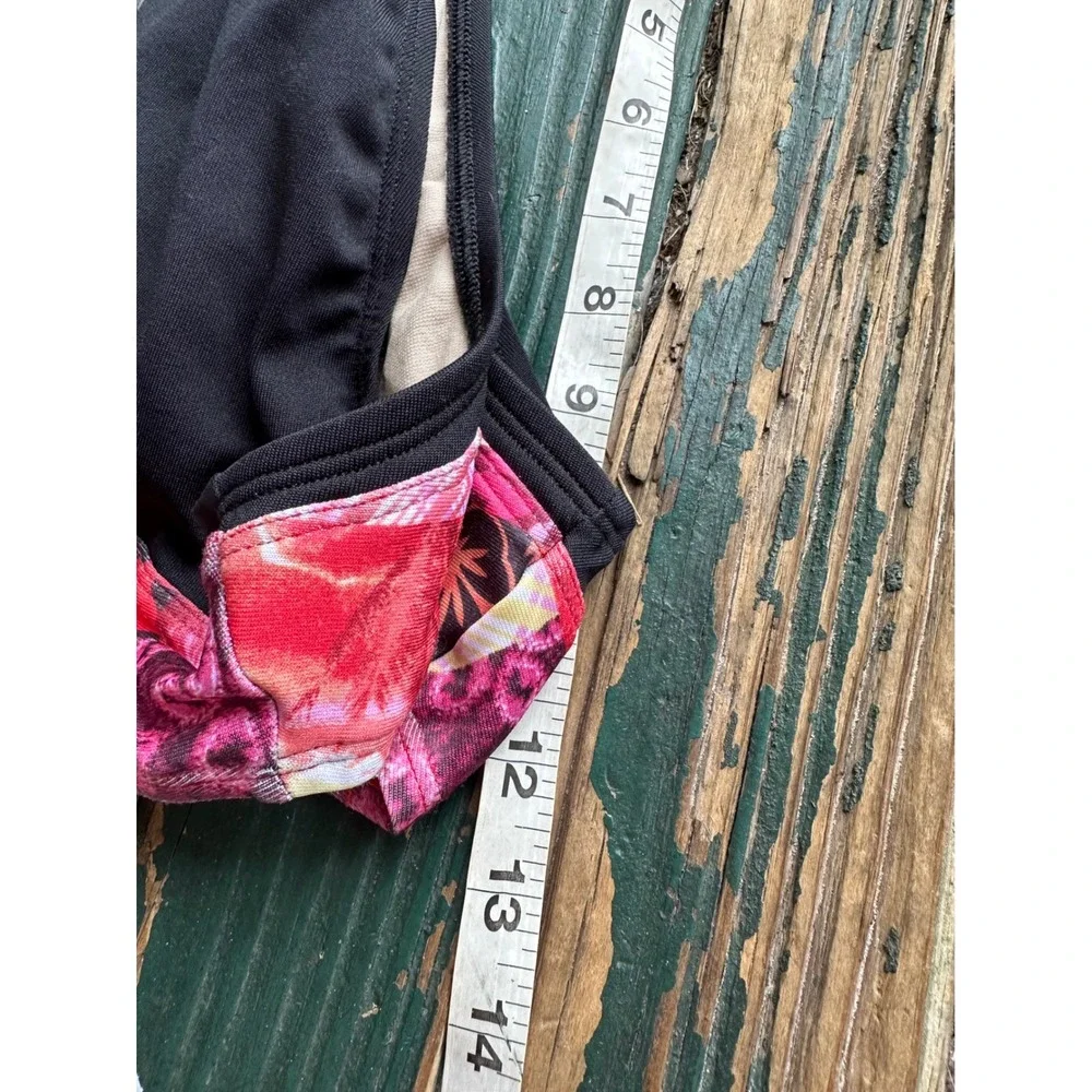 Black Bikini Bottoms with Tropical Floral Print Waistband Size Small